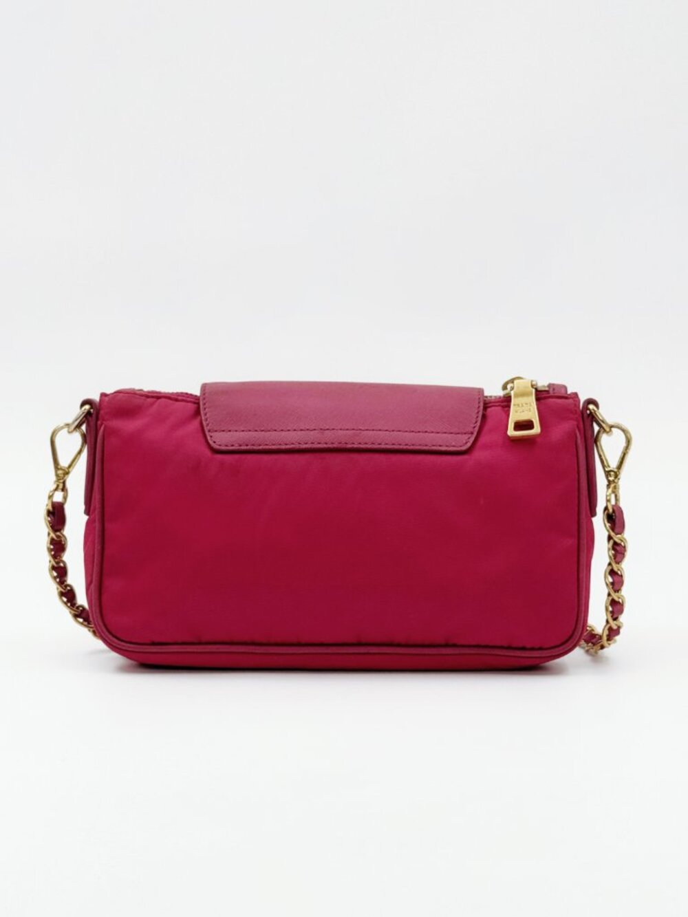 PRADA Pink Tessuto Nylon Saffiano Leather Chain Crossbody Shoulder Bag - Picture 4 of 15